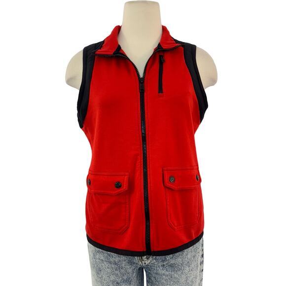 Lauren Ralph Lauren Full Zip Sleeveless Vest Red Black | Fits like Small - Picture 1 of 8
